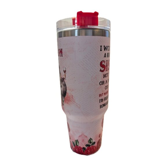 Large 40 oz Tumbler with Handle For SISTER Floral Roses with Straw New - Picture 3 of 11
